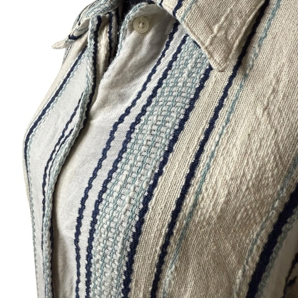 Elan | Cream and Blue Striped Button-Down Shirt with Embroidery | Sz S - Picture 2 of 7